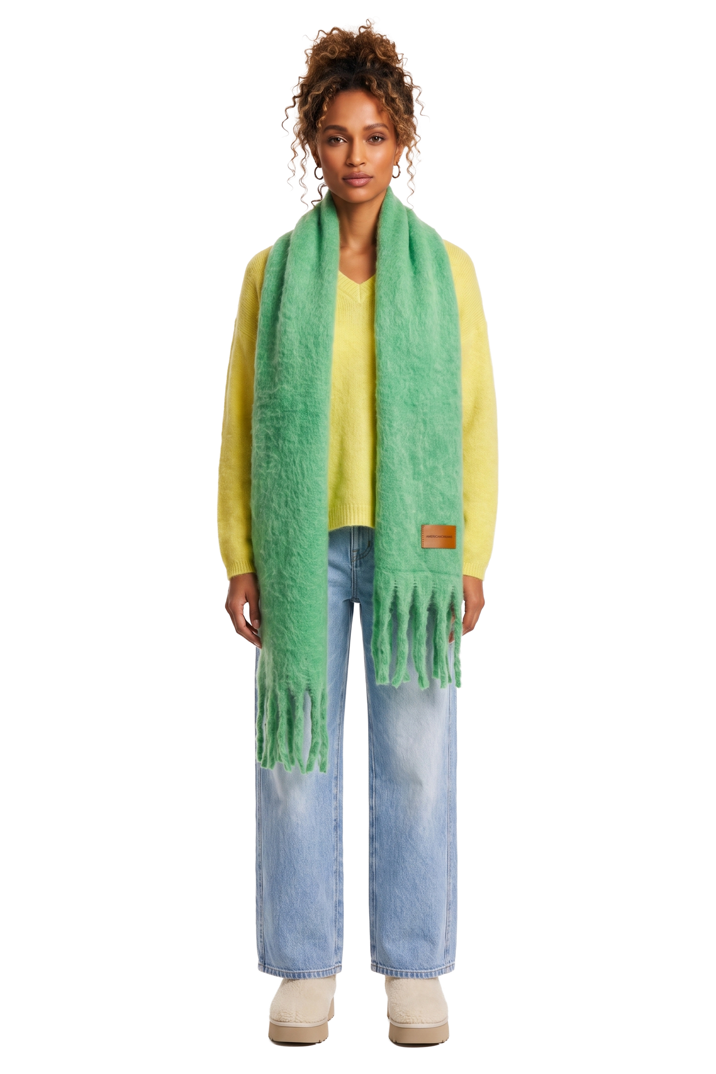 Maui Oversized Fringe Scarf Green Model