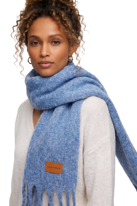 Maui Oversized Fringe Scarf Sky Blue Model