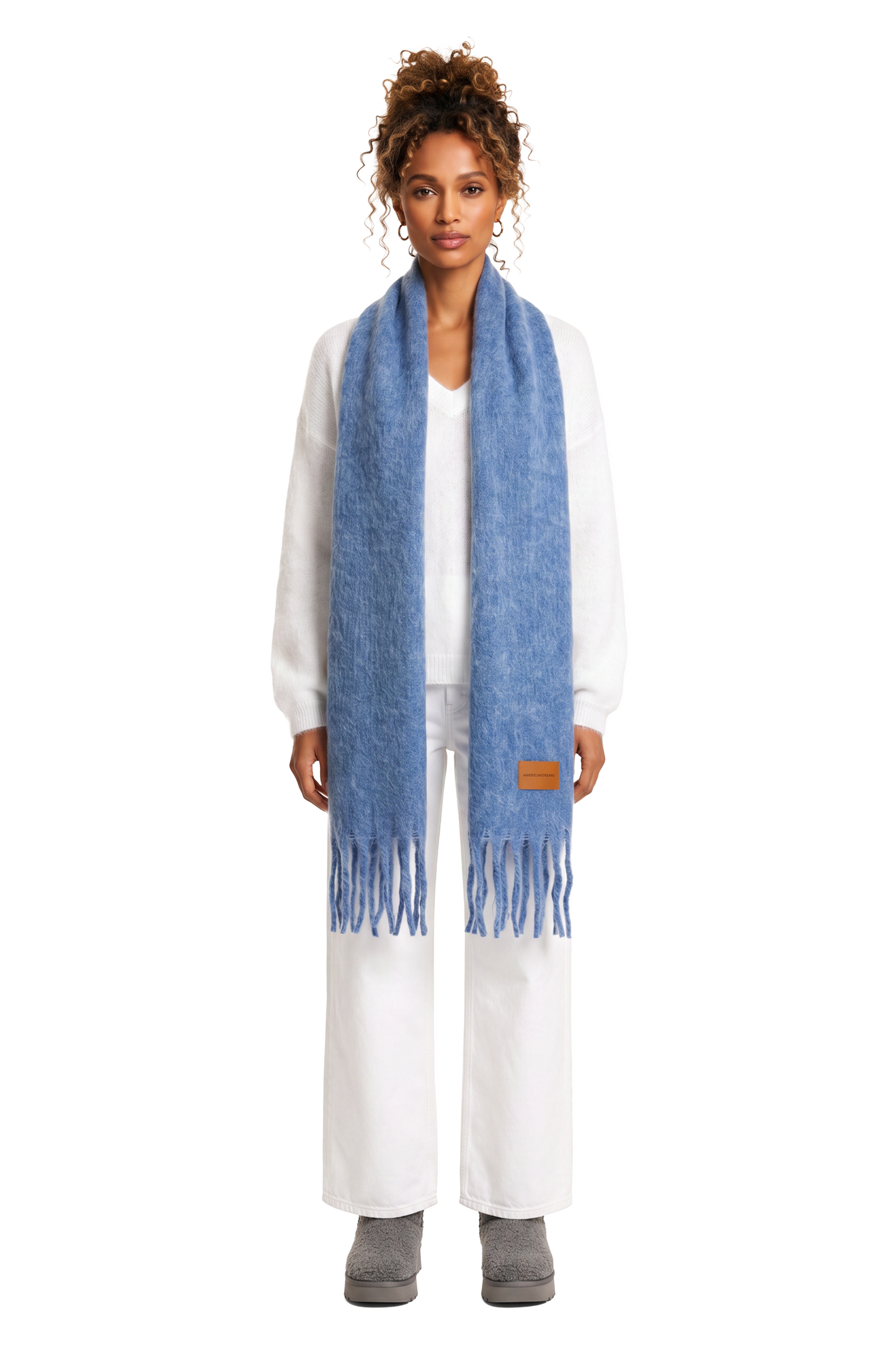 Maui Oversized Fringe Scarf Sky Blue Model