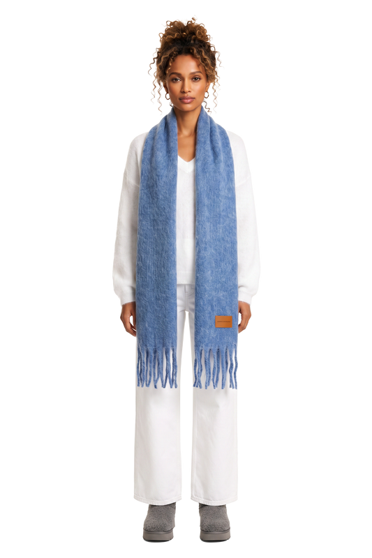 Maui Oversized Fringe Scarf Sky Blue Model
