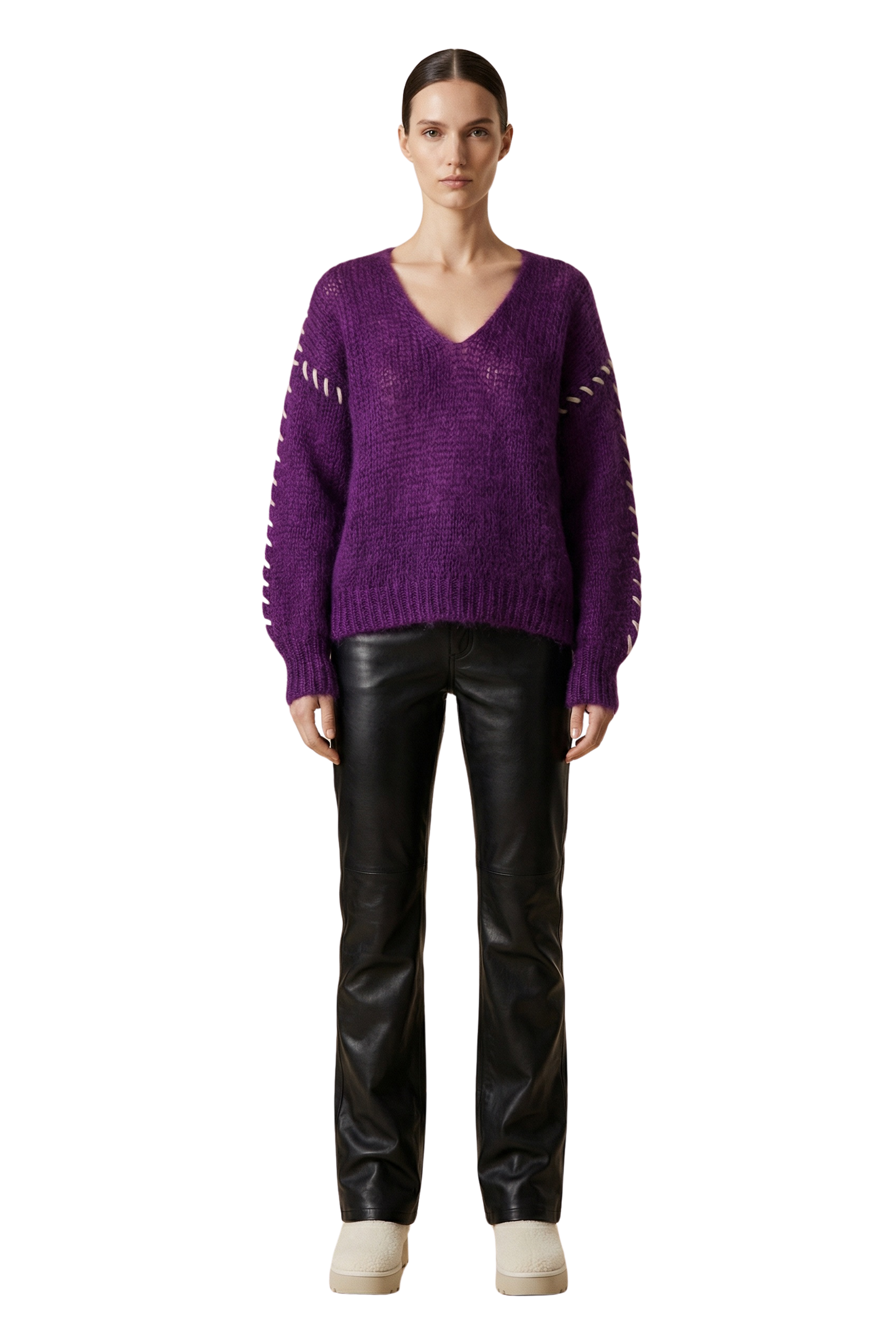 Milana LS Mohair Knit Stitching Deep Purple