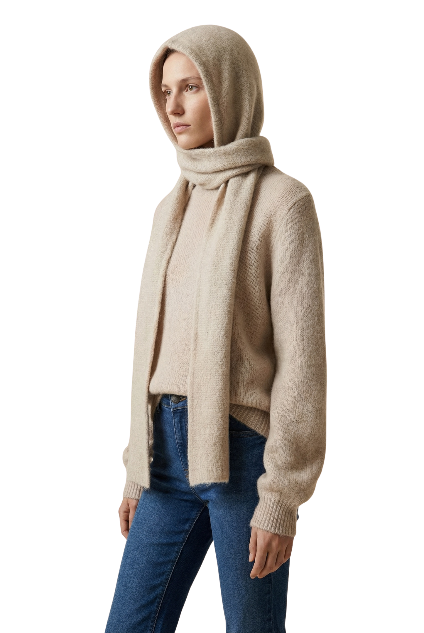 Penn Hooded Alpaca Scarf Beige