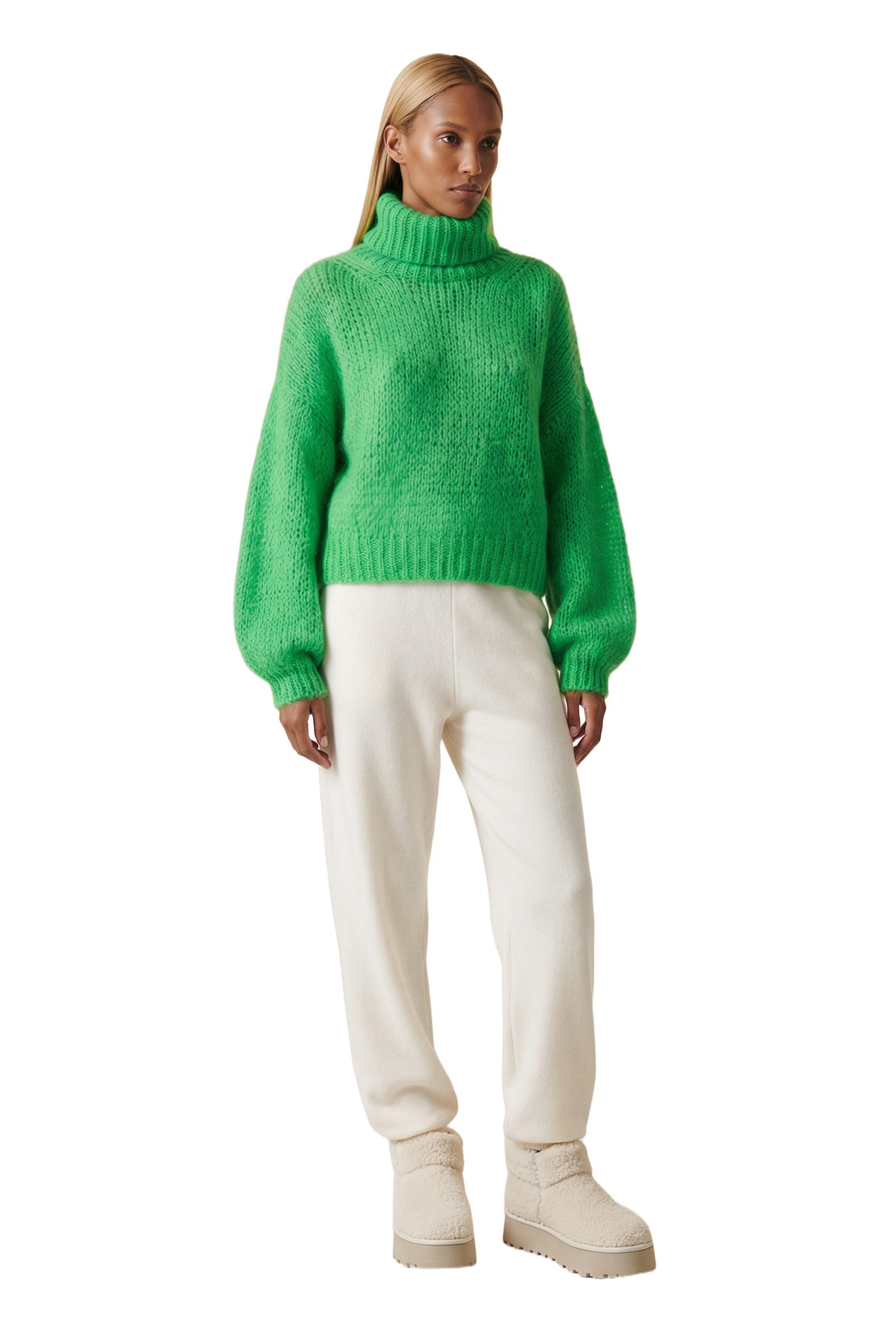 Pepper Roll Neck Alpaca Pullover Cropped Bright Green