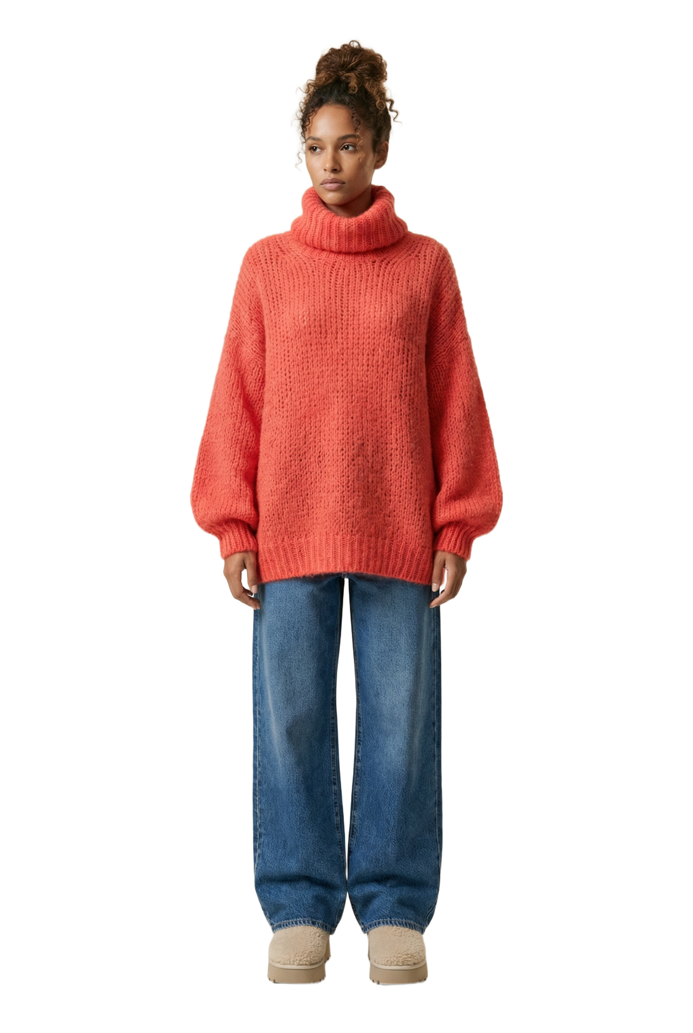 Pepper Roll Neck Alpaca Pullover Coral Red