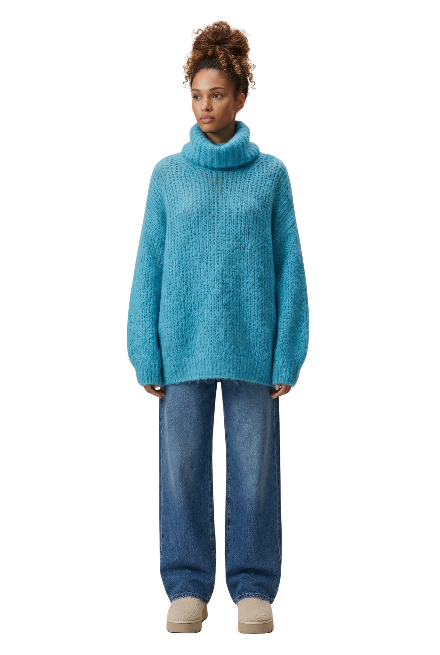 Pepper Roll Neck Alpaca Pullover Aqua Blue
