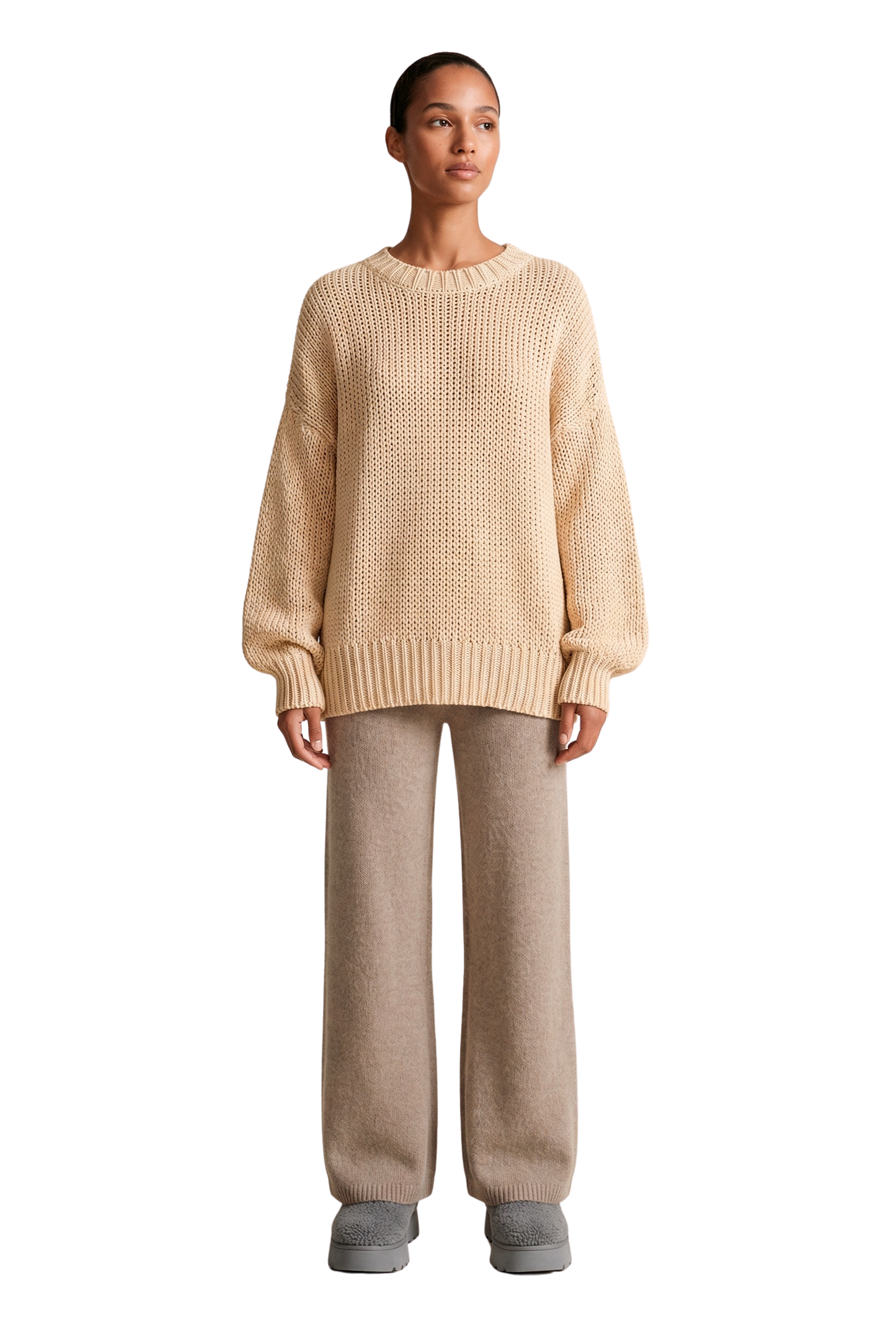 Pepper Round Neck Cotton Pullover Almond