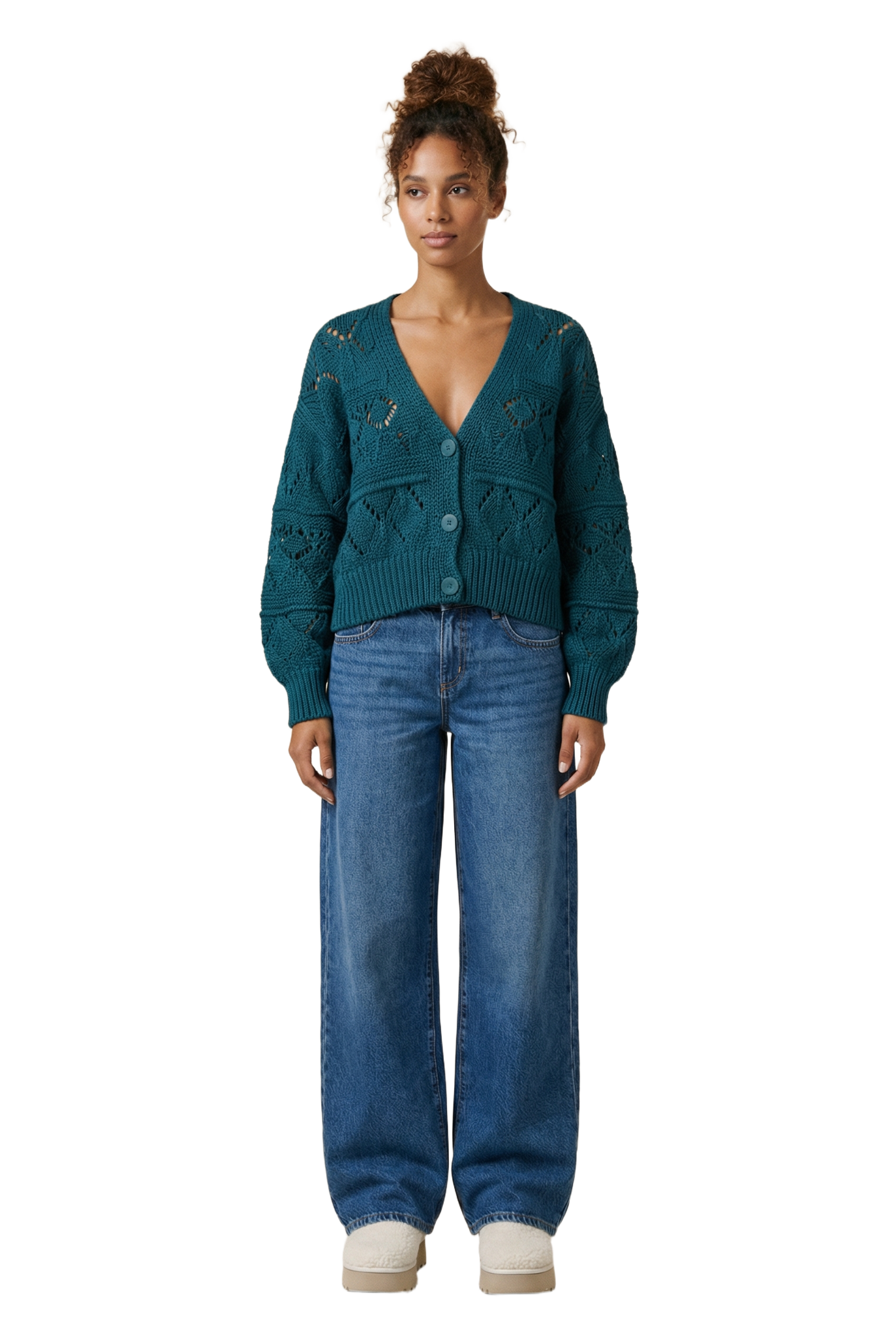 Riley Cotton Cardigan Teal Blue