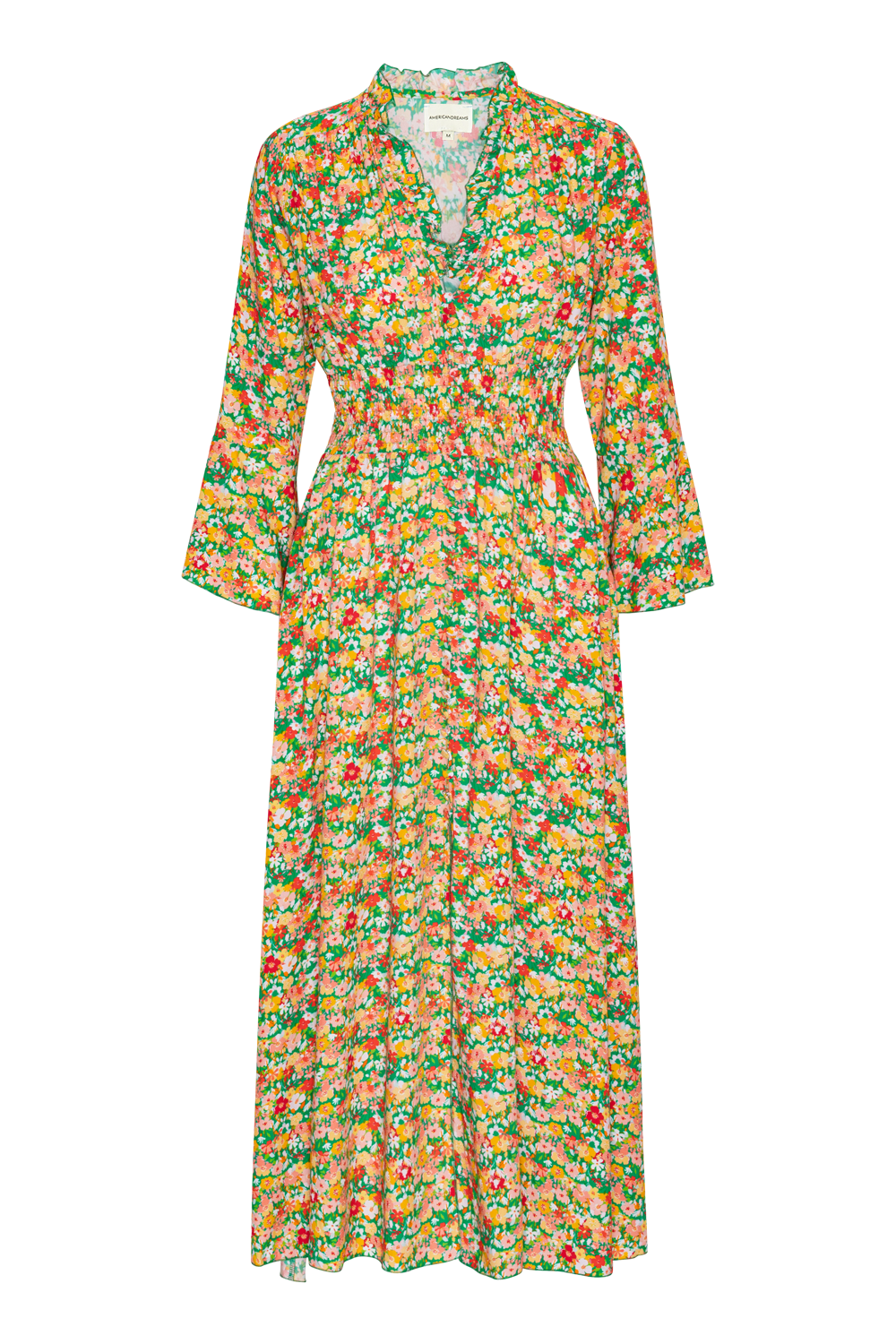 Sally Long Dress Green Big Multi Flower