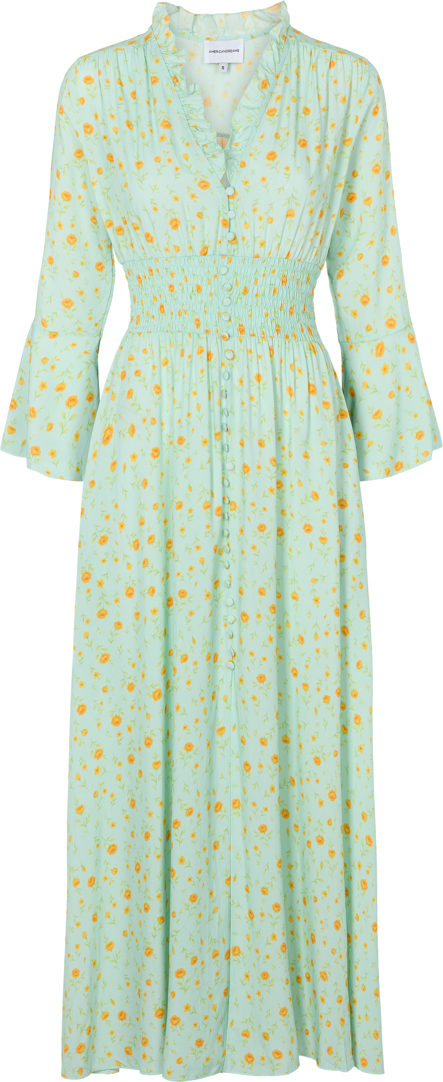 Sally Long Dress Mint Yellow Flower