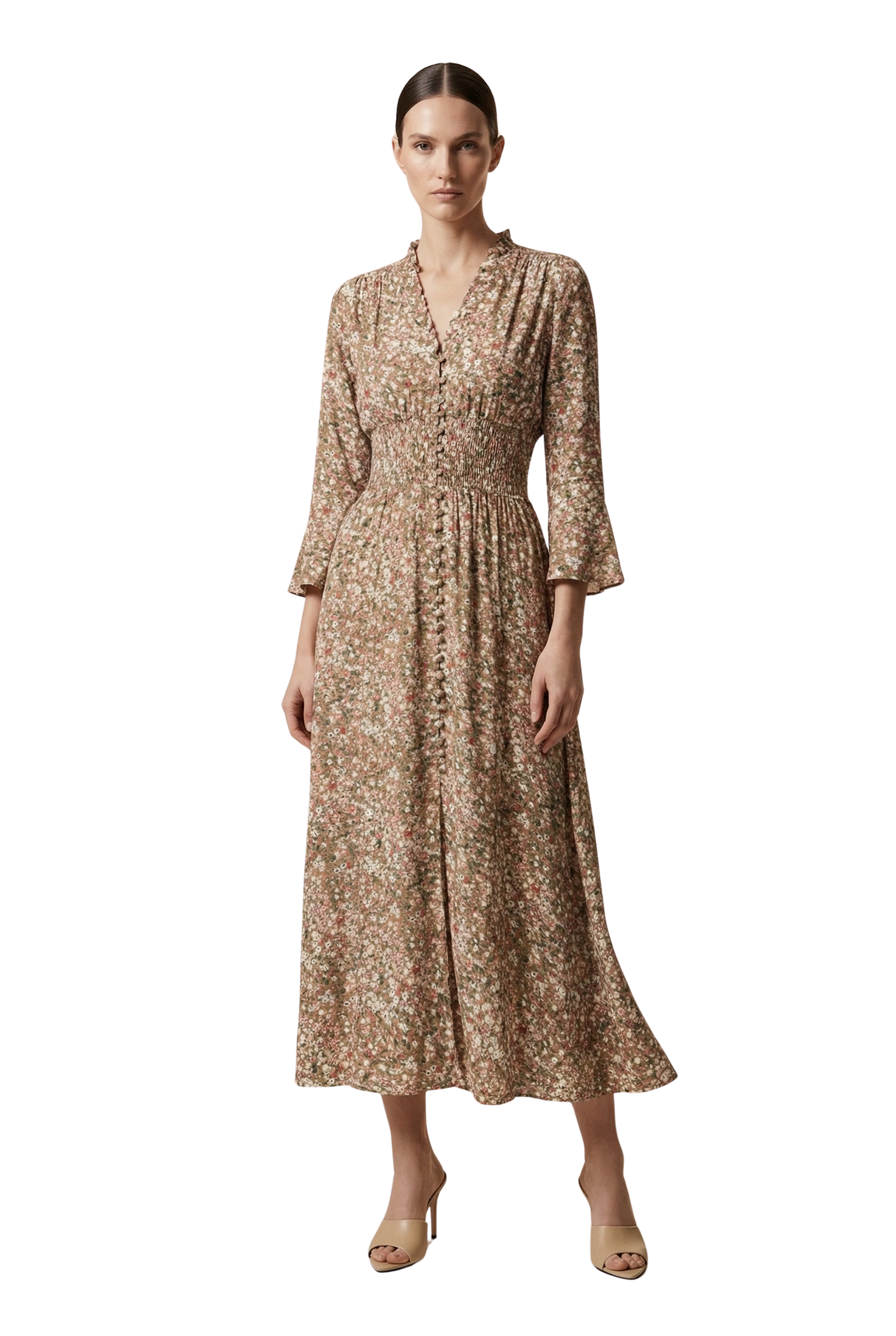 Sally Long Dress Brown Flower