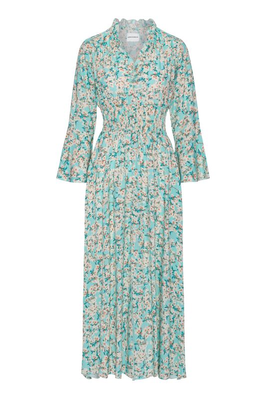 Sally Long Dress Turquoise White Flowers