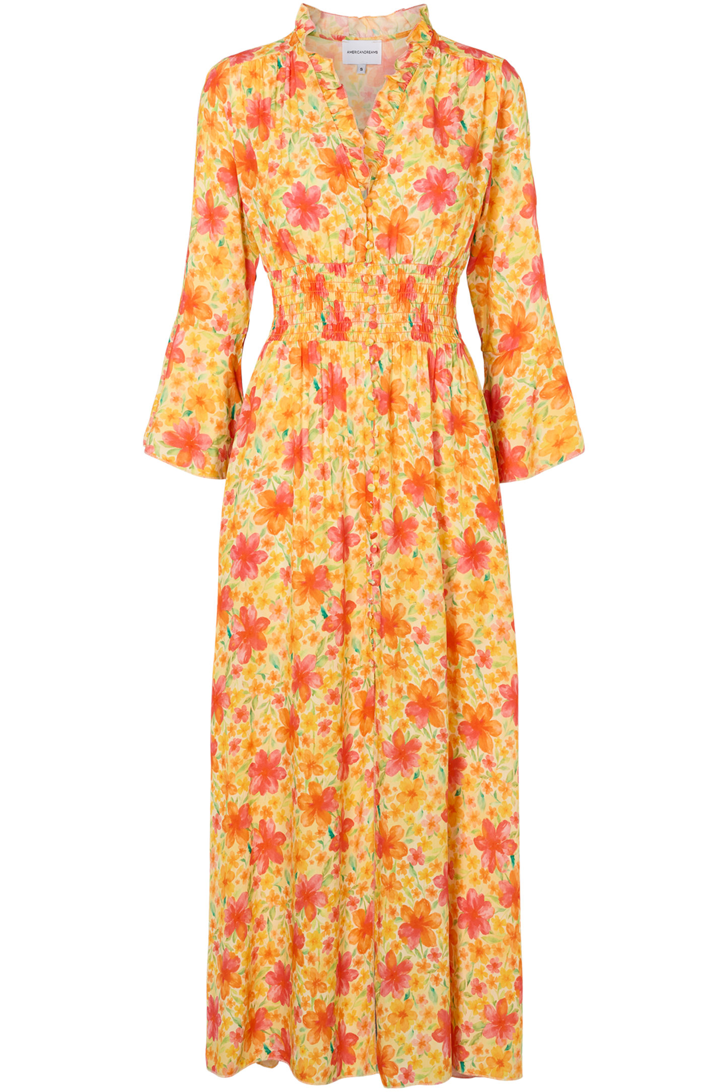 Sally Long Dress Yellow Red Exotic Flower