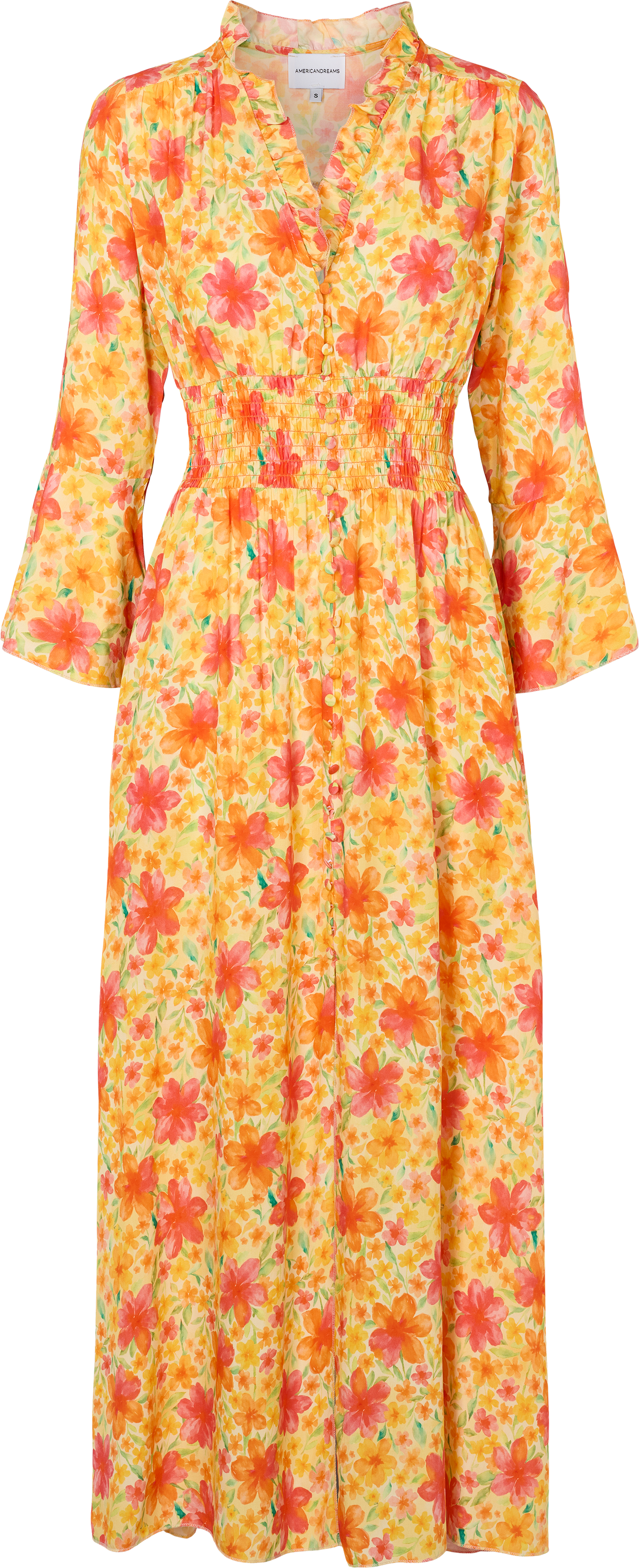 Sally Long Dress Yellow Red Exotic Flower