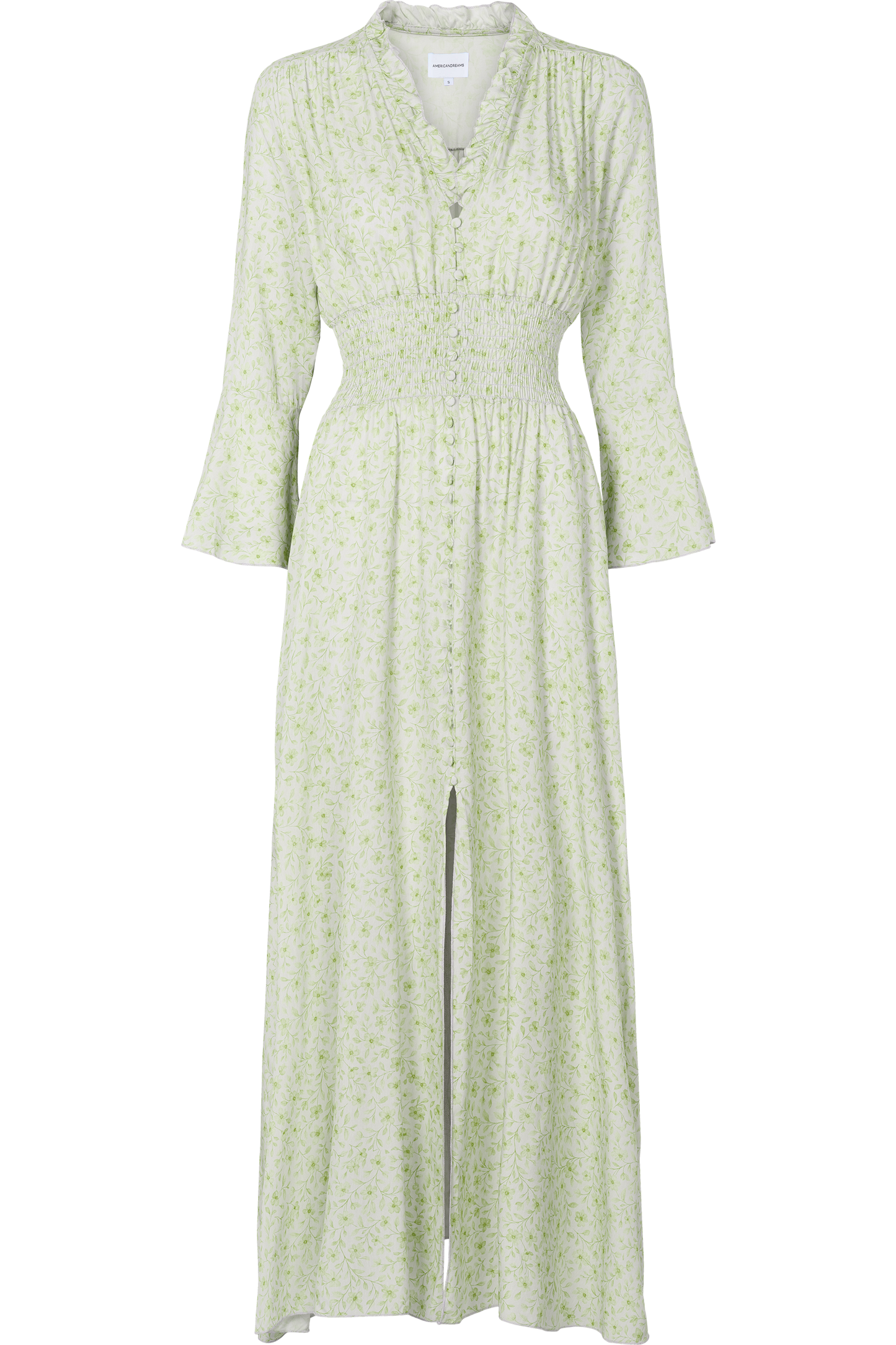 Sally Long Dress White W/ Green Flower