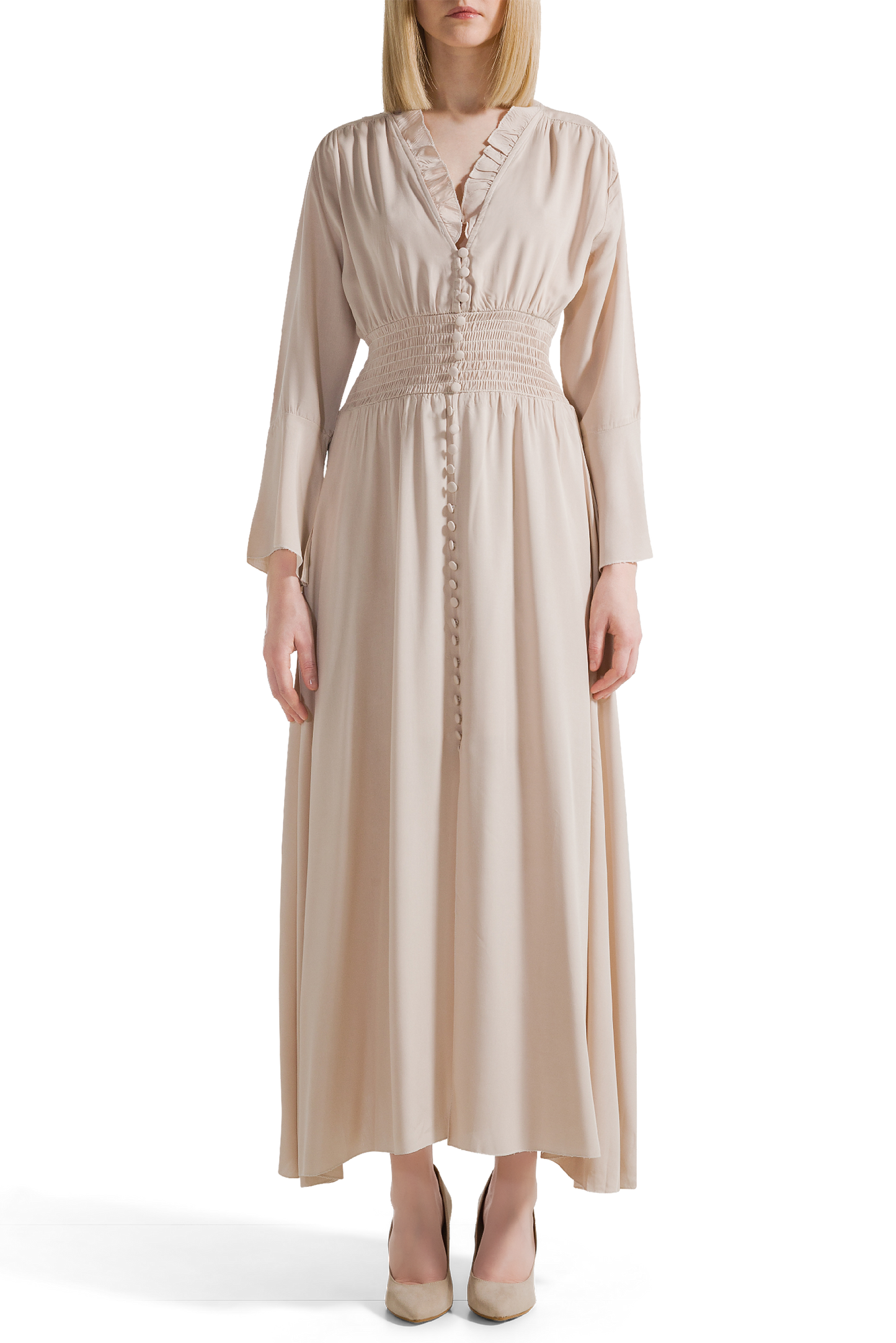 Sally Long Dress Solid Beige