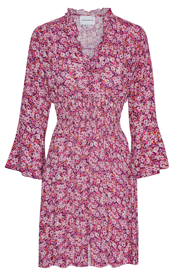 Sally Short Dress Lilac Bordeaux Big Flower