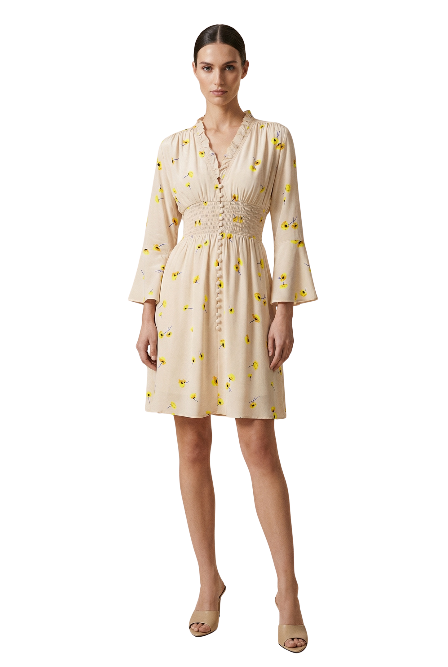 Sally Short Dress Beige Flower