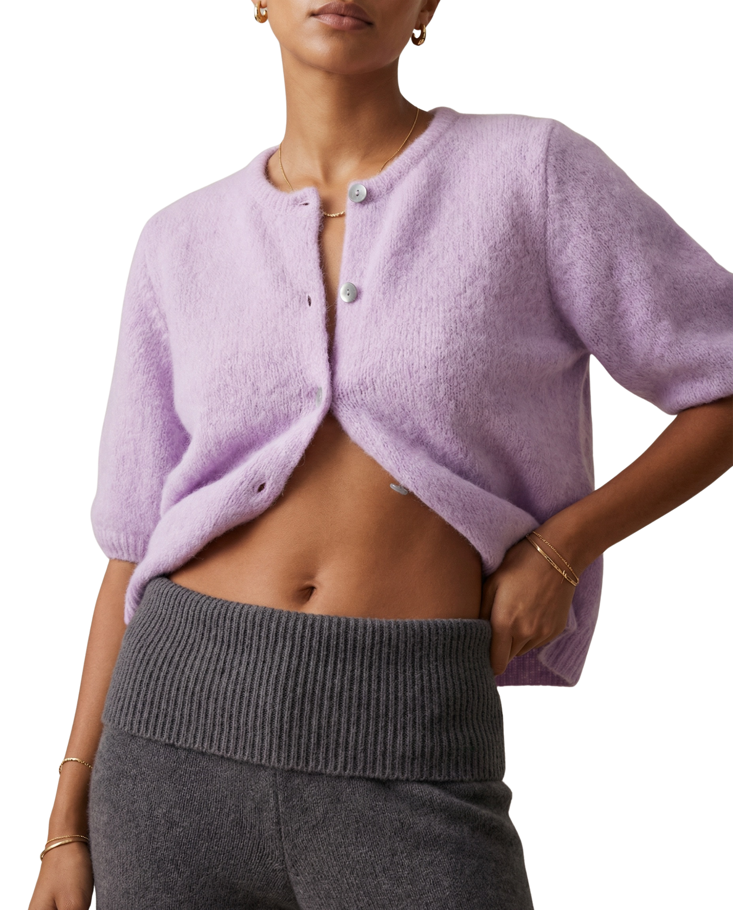 Susan Short Sleeve Cardigan Light Lilac