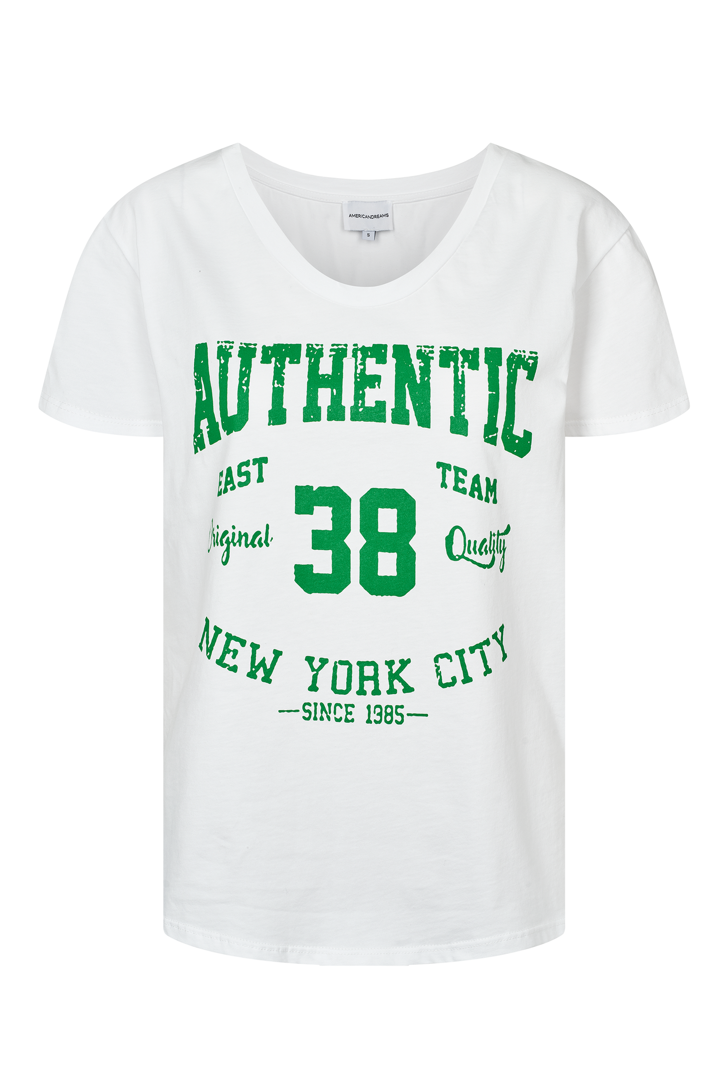 T-shirt White 38 East Authentic Cotton Tee W/Green Letters