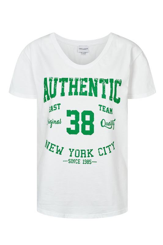 T-shirt White 38 East Authentic Cotton Tee W/Green Letters