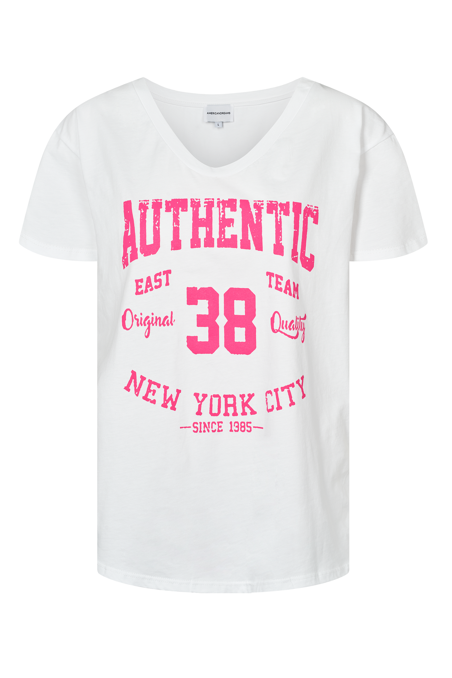 T-shirt White 38 East Authentic Cotton Tee W/Pink Letters