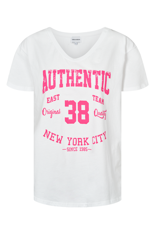 T-shirt White 38 East Authentic Cotton Tee W/Pink Letters