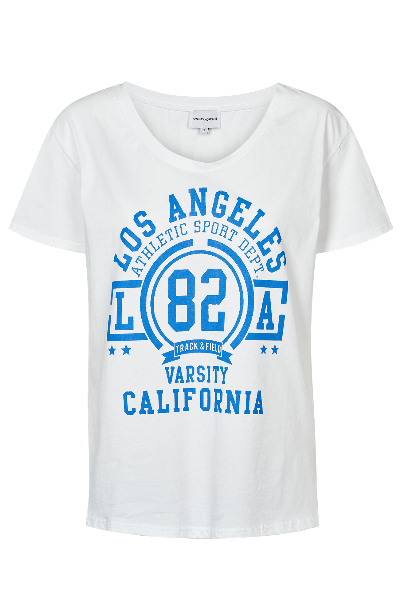 T-shirt White LA California Cotton Tee W/Sky Blue Letters