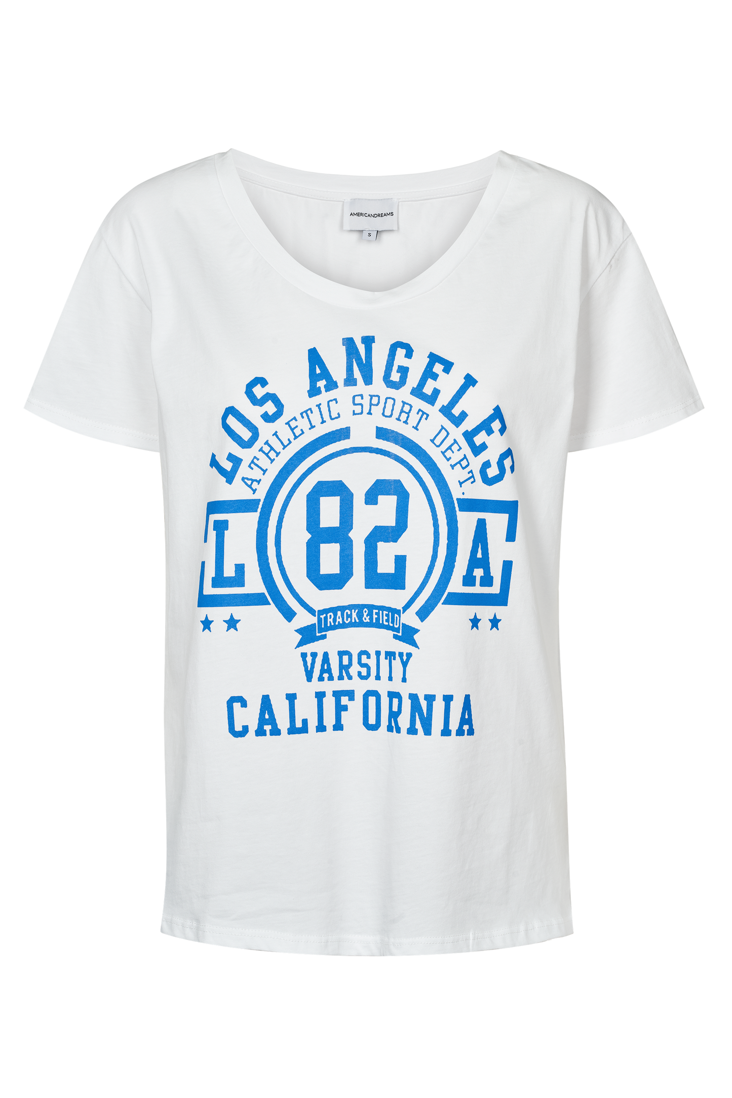 T-shirt White LA California Cotton Tee W/Sky Blue Letters