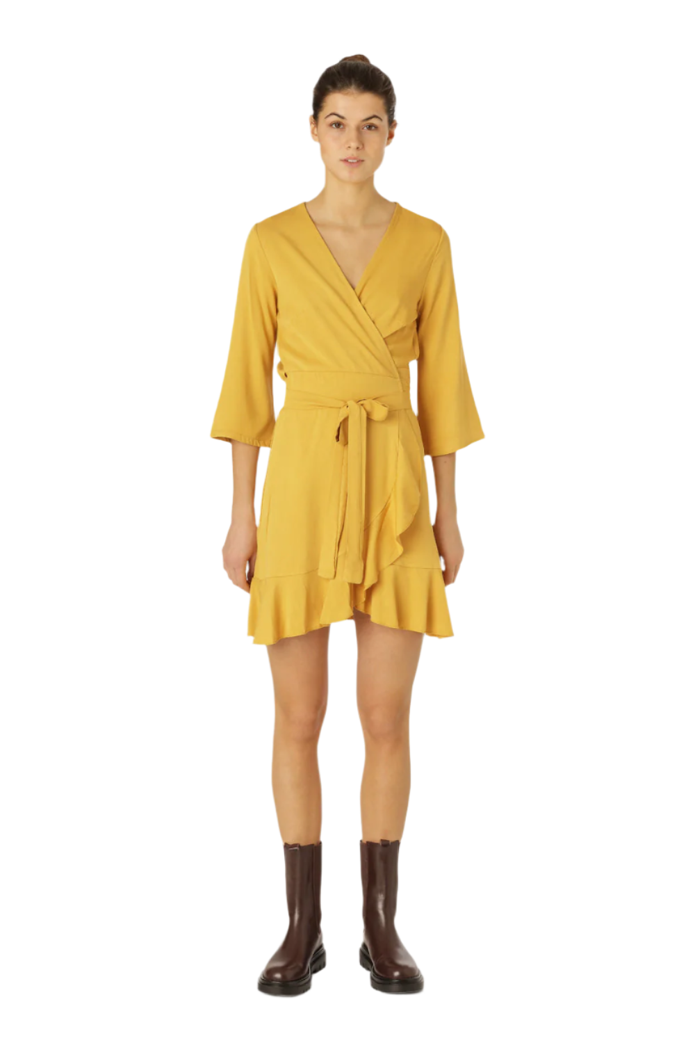 Milly Wrap Dress Short Solid Mustard