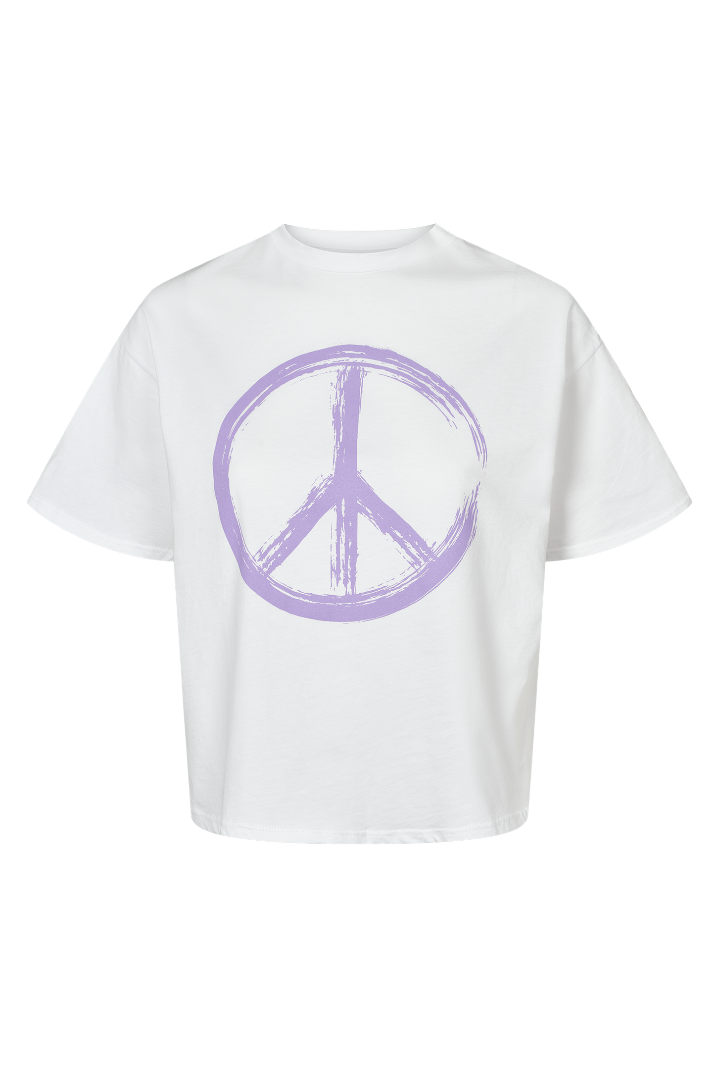 T-Shirt Cropped White Peace Cotton Tee W/ Lilac Letters