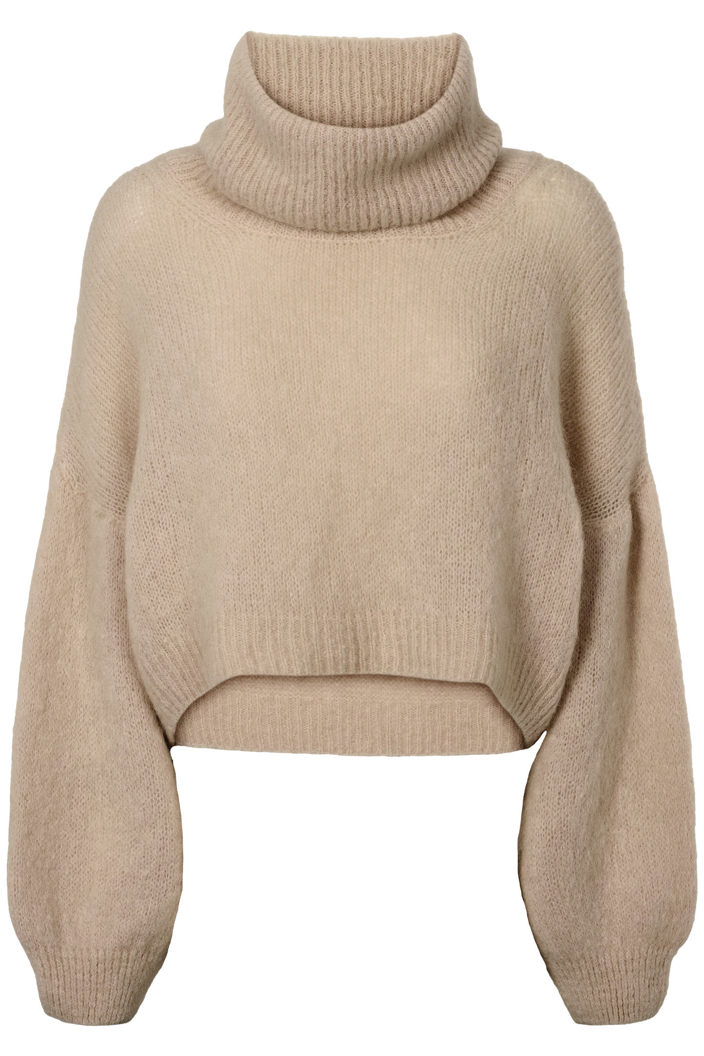 Andrea Rollneck Cropped Alpaca Pullover Beige
