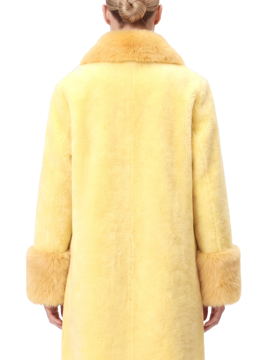 Fiona Wool Coat Long Yellow Model Upper Back
