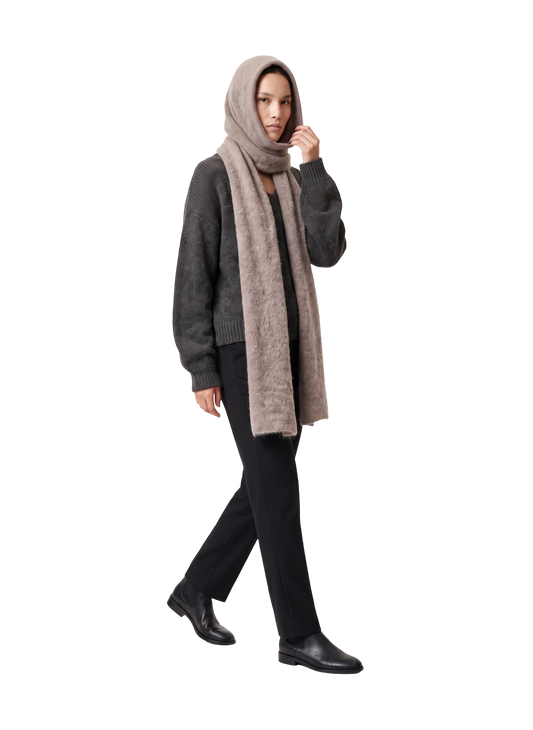 Penn Hooded Alpaca Scarf Light Taupe Model