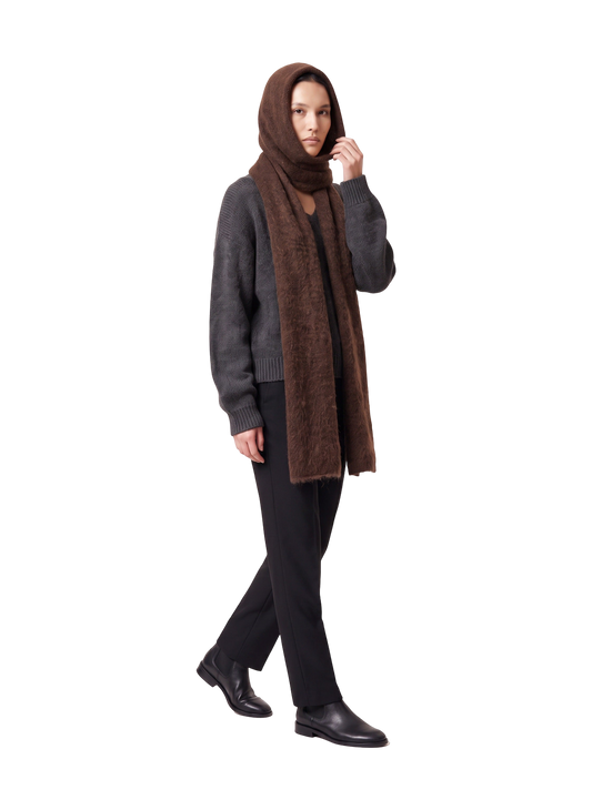 Penn Hooded Alpaca Scarf Cocoa Model