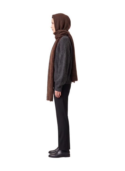 Penn Hooded Alpaca Scarf Cocoa Model