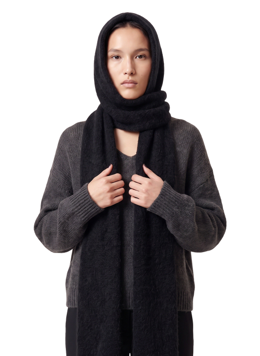 Penn Hooded Alpaca Scarf Black Model