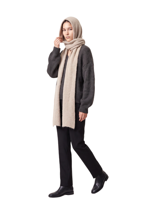 Penn Hooded Alpaca Scarf Beige Model