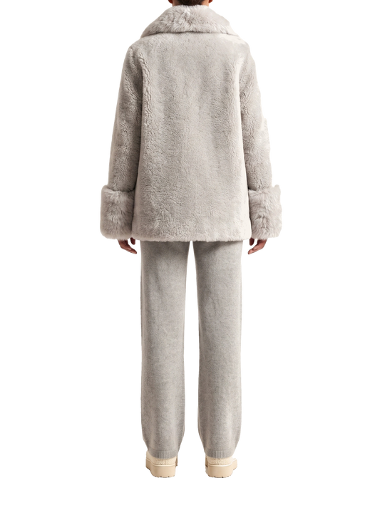 Fiona Wool Coat Short Light Grey Model Back