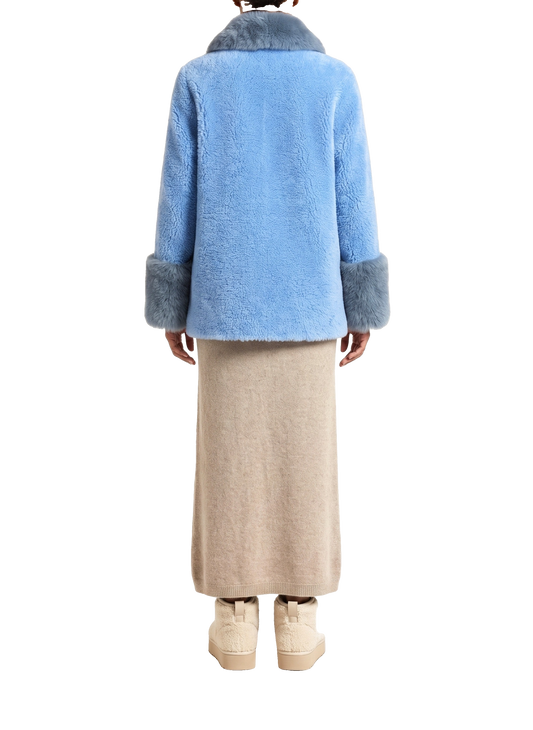 Fiona Wool Coat Short Sky Blue Model Back