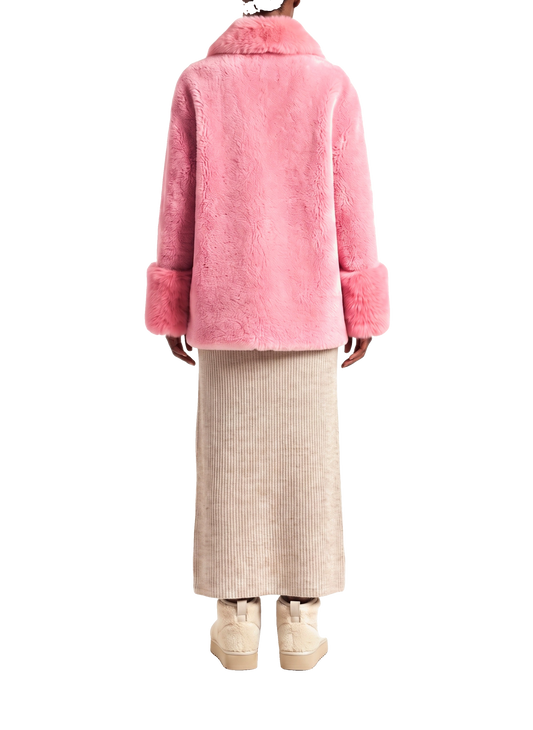 Fiona Wool Coat Short Pink Model Back