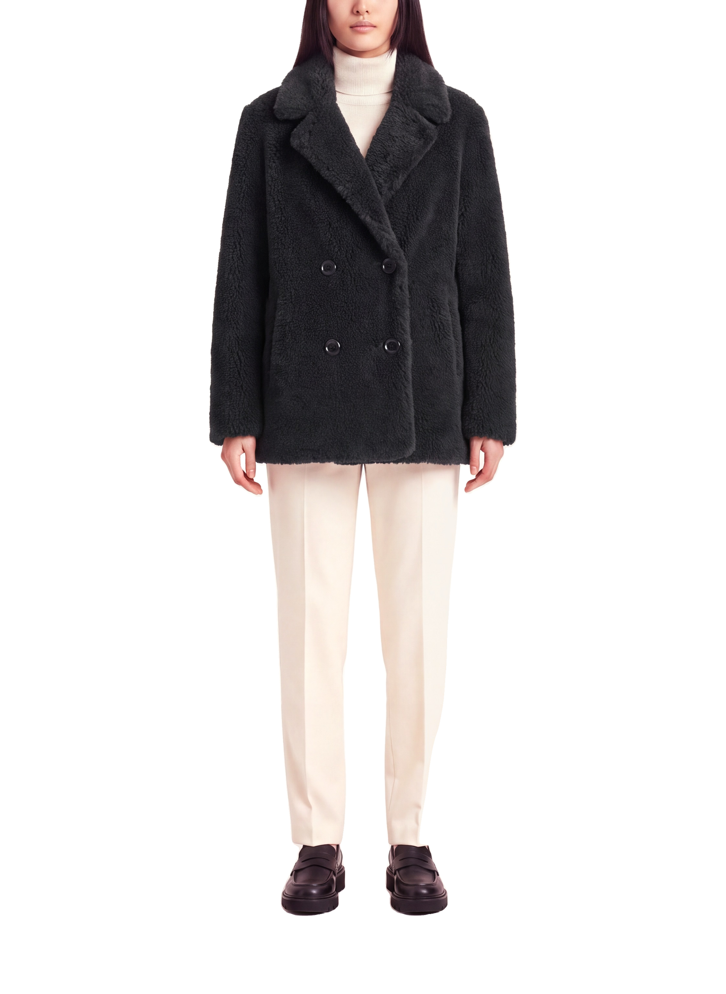 Fiona Short Coat Without Fur Black Model Front