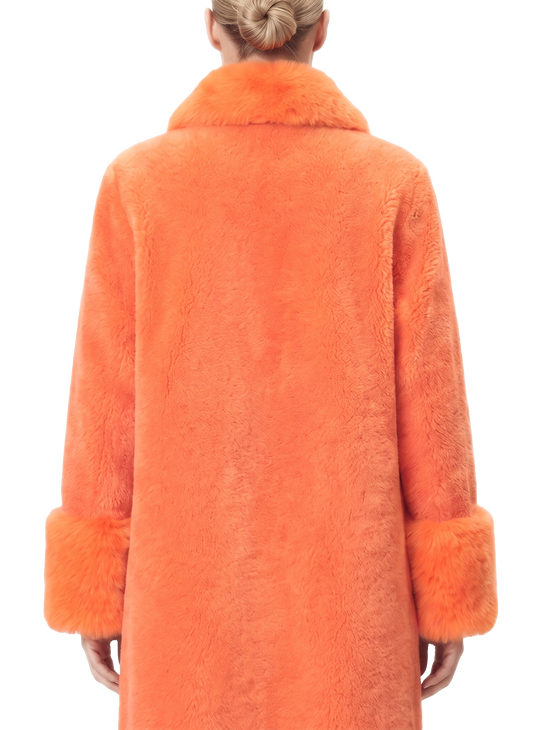 Fiona Wool Coat Long Orange Model Upper Back