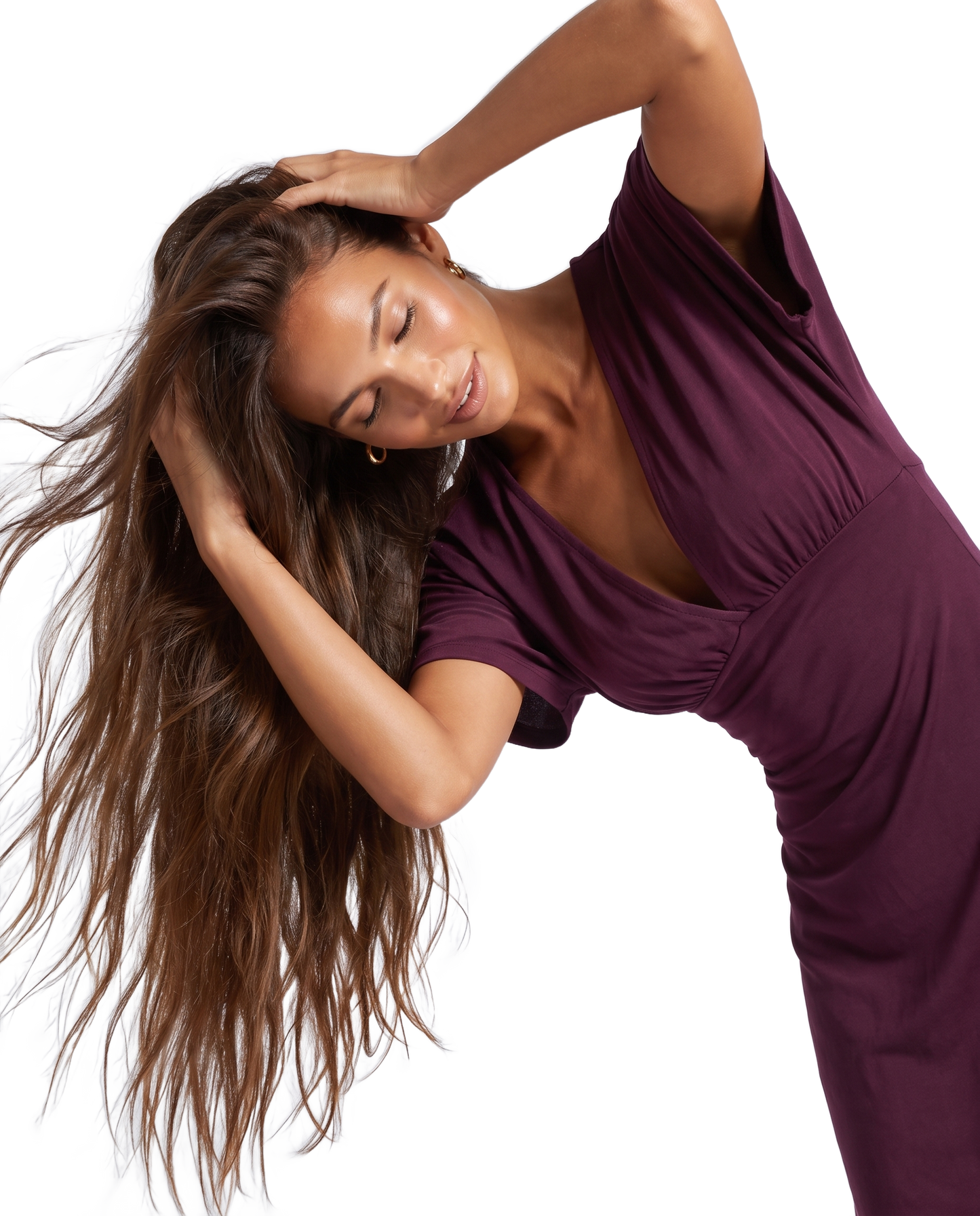 Alba V-Neck Asymmetrical Dress Bordeaux - model upper body
