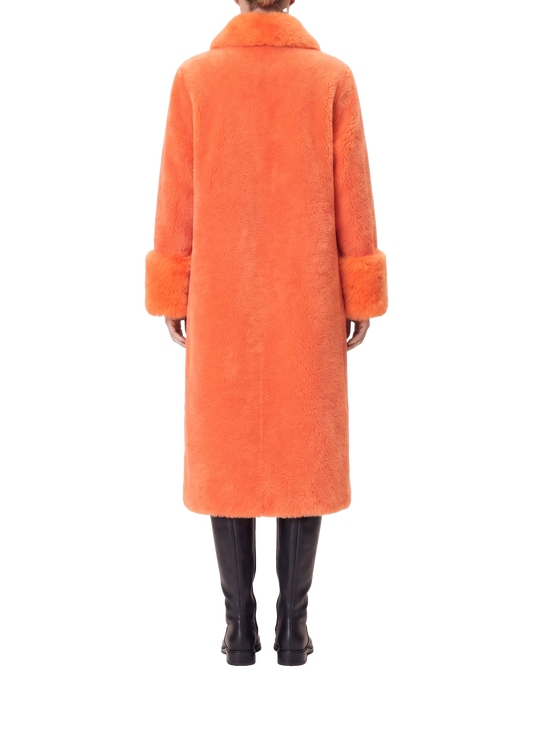 Fiona Wool Coat Long Orange Model Back