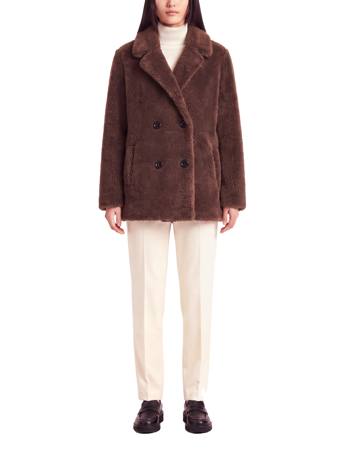 Fiona Short Coat Without Fur Chocolate Brown Model Front