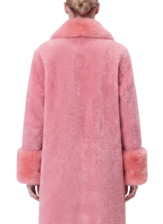 Fiona Wool Coat Long Pink Model Upper Back