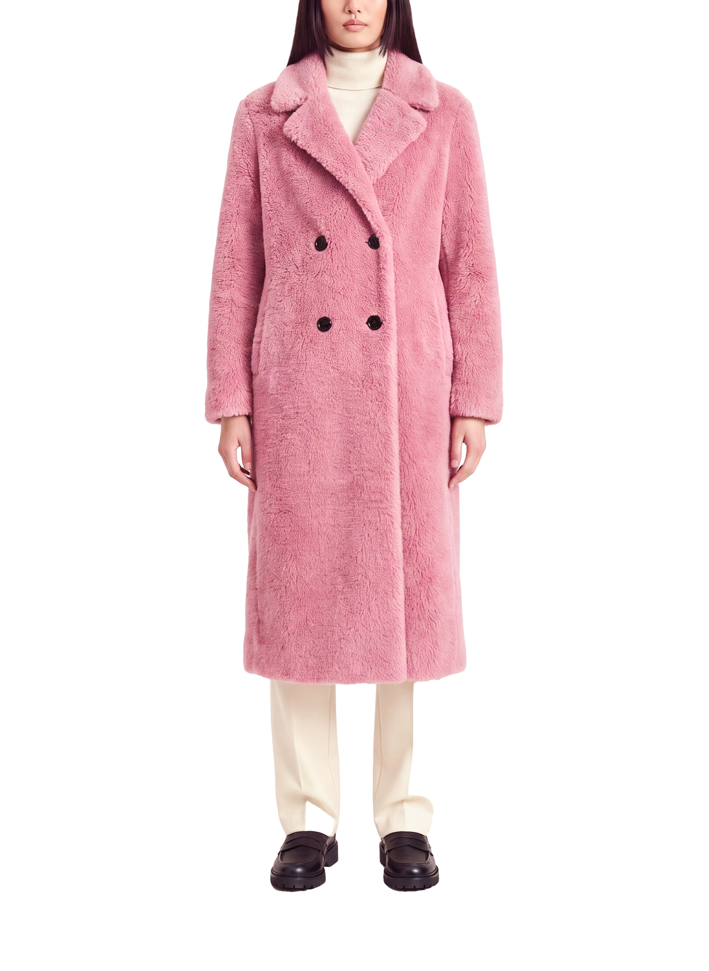 Fiona Long Coat Without Fur Pink Model Front