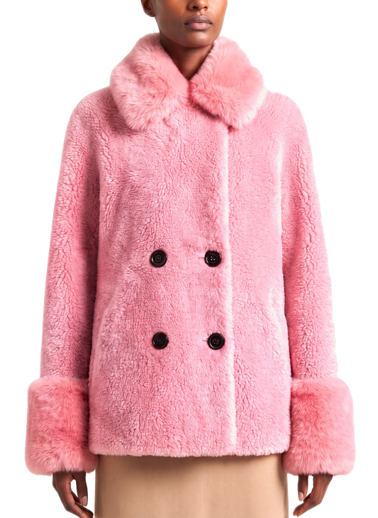 Fiona Wool Coat Short Pink Model Close