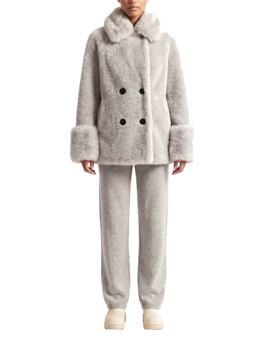 Fiona Wool Coat Short Light Grey Model Front