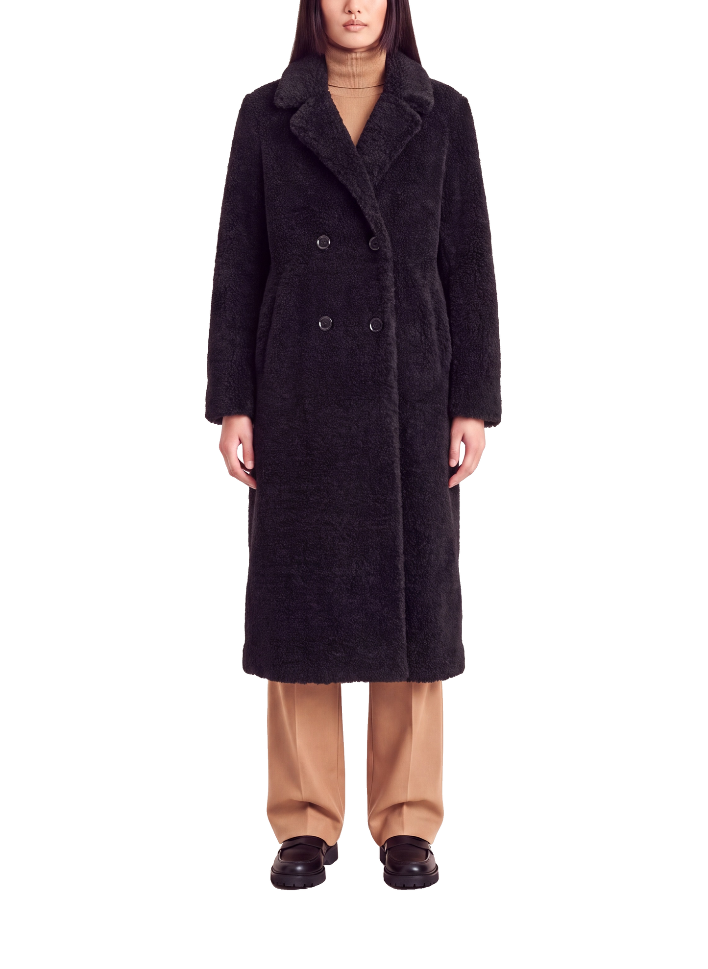 Fiona Long Coat Without Fur Black Model Front